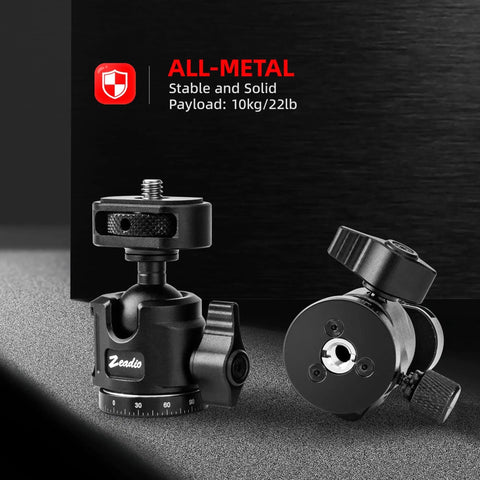 Heavy Duty Ball Head Mount With Built In Three Eighths To One Quarter Inch Adapter 360 Degree Panoramic Metal Camera Mount