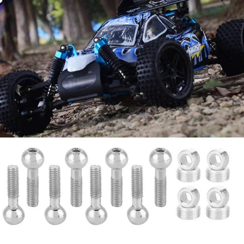 Metal Ball Head Screws For 1/10 Scale RC Cars, Threaded Replacement Pack For 94122 94166 94155 94188 Models, shown with RC car.