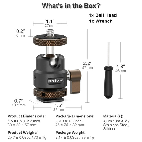 Metal Ball Head For Tripods And Mounts With 360 Degree Swivel And 125 Degree Tilt One Quarter Inch Cold Shoe Adapter Phone Holder