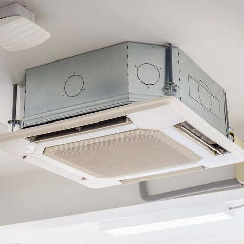 Reduce noise and vibration from HVAC systems with this dual spring vibration isolator kit installed on ceiling air conditioner.
