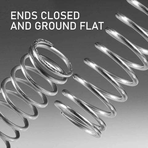 Close-up of stainless steel springs with ends closed and ground flat, part of the 390-Pack Utility Cart Stainless Steel Frame description.