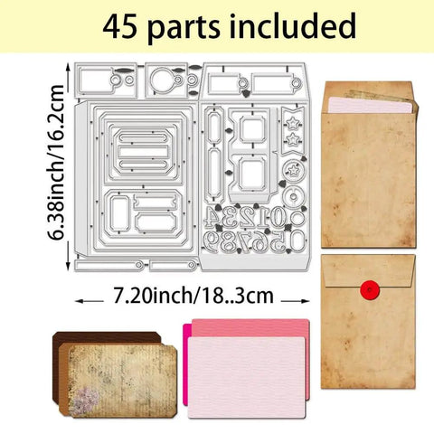 Pro Grade File Pocket Metal Die Cuts Set For Card Making And Scrapbooking, 0.8mm Carbon Steel Embossing Dies with 45 parts
