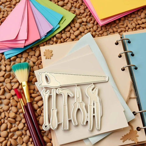 Versatile Die Cut Set For DIY Card Making And Scrapbooking With Intricate Metal Cutting Dies on colorful paper and tools