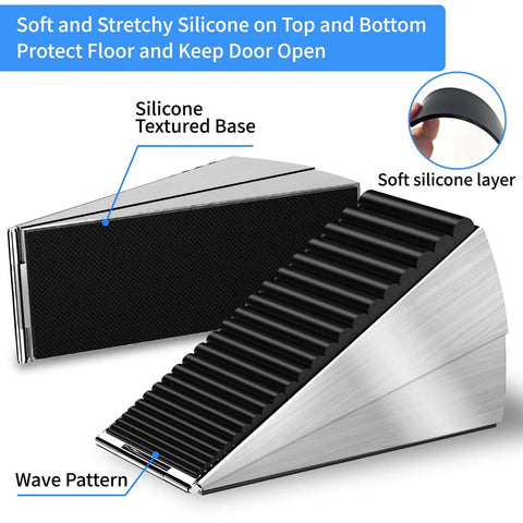 Heavy Duty Door Stopper 3 Inch Tall Adjustable Spring Loaded Door Stop Wedge With Non Slip Rubber Grip Top And Bottom Durable Metal Construction 2 Pack Perfect For Home School Carpet Tile Wood Floors Keeps Doors From Slamming.