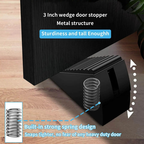 Heavy Duty Door Stopper For Bottom Of Door 3 Inch Tall Adjustable Metal Door Stop With Anti Slip Rubber Grip Extra Strong Spring