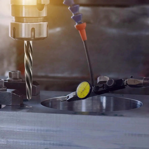 Rugged M2 HSS Reamer Drill Bit Set For Metal in action on metal surface, showcasing precise hole sizing with 5-piece tapered chucking reamers.