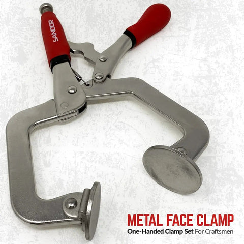 Heavy Duty 3 Inch Face Clamp Pack Of 2 For Woodworking With Ergonomic Grip C Type Wood Clamp Tools shown with metal and red handles