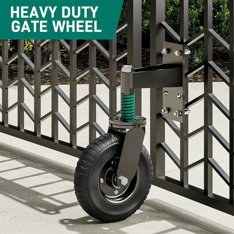 Heavy Duty Gate Wheel 8 Inch With Spring Loaded 360 Degree Rotation Gate Caster Kit for Wooden Gates and Metal Tube Gates, black.