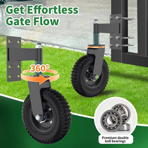Eight Inch Gate Wheel For Metal Tube Gates, Heavy Duty Swivel Wheel With 360 Degree Rotation And Spring Loaded Design