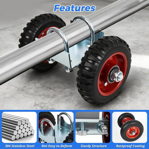 Heavy Duty Gate Wheel Set With Rubber Carriers And Adjustable Double U Bolts For Driveway Fences, 600Lb Capacity