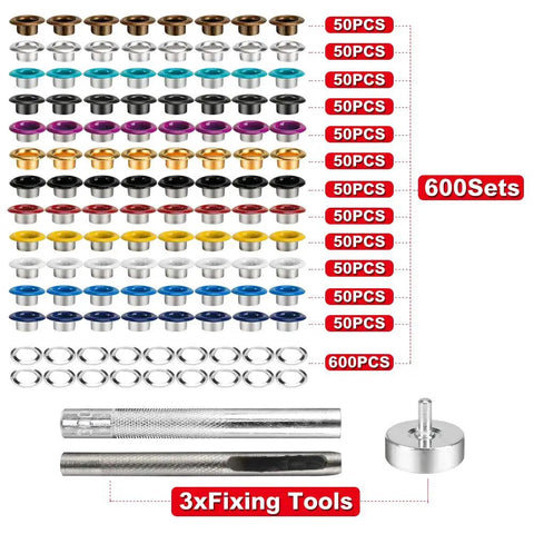 All In One Metal Grommets Kit With 600 Pieces In 12 Colors For DIY Shoes Bags Clothes Crafts Includes 3 Tools And Storage Box
