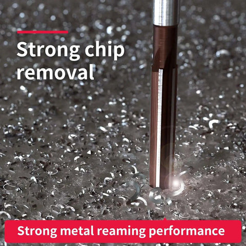 Close-up of Hand Reamer Set For Metal H8 Precision Straight Slot Reamers in use on metal surface, showcasing strong chip removal.