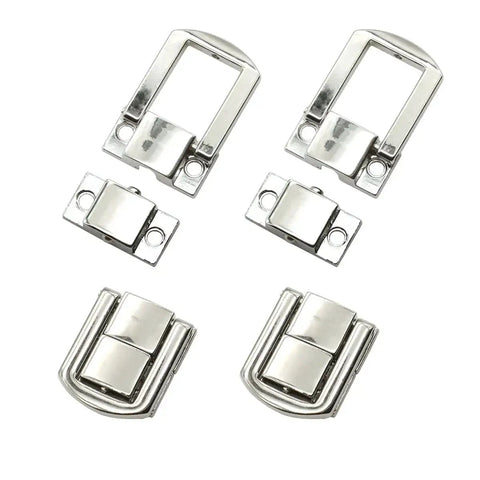 12 Pieces Metal Hasp Latch Clasps Set With 25x20mm Silver Finish For Boxes And DIY Projects, shown in three parts with silver color