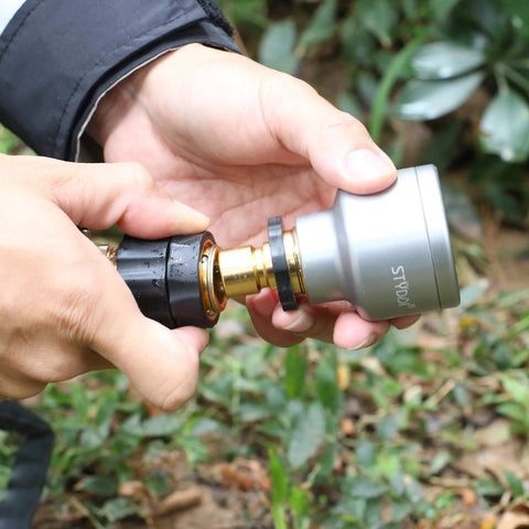 Connecting Garden Hose Quick Connect Fittings Set 3/4 Inch GHT Male And Female Metal Hose Connectors in a garden