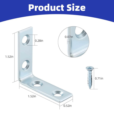 40 Pack L Bracket Corner Braces, Small Metal L Brackets for Wood, 1.5 inch Steel Joist Right Angle Brackets with Screw, Zinc Plated