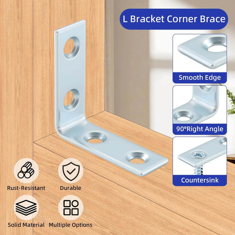 40 Pack L Bracket Corner Braces, Small Metal L Brackets for Wood, 1.5 inch Steel Joist Right Angle Brackets with smooth edge