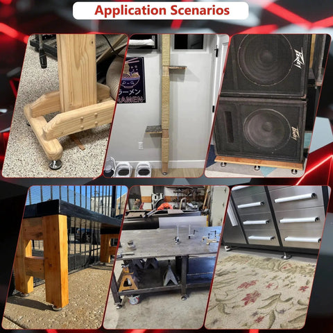 Heavy Duty Adjustable Leveling Feet For Shelving And Machinery installed on workshop furniture and equipment for stability