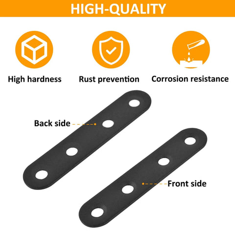 Mending Plates for Wood - 28 Set Metal Flat Plate Straight Bracket, front and back view, showing high hardness and rust prevention features