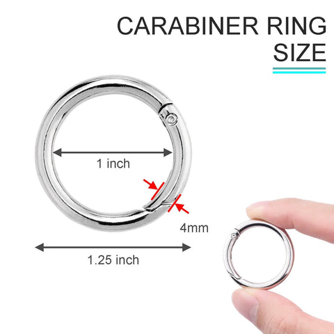 Image showing the size of Ten Pack One Inch Metal Spring O Ring Carabiner Clips Keychains Snap Hooks for Purses, Bags, Pockets and Lanyards.