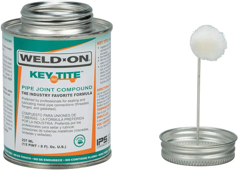 Heavy Duty Metal Pipe Thread Sealant For Leak Free Joints And Smooth Lubrication That Seals And Prevents Rust On Threaded Flanged And Gasketed Metal Pipes Low VOC Green Formula 1/2 Pint 8 Fl Oz By Weld On 10068 505 Key Tite container and applicator brush
