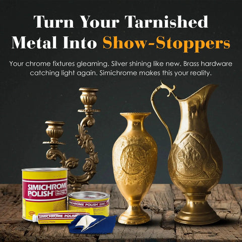 Premium Metal Polish Compound With Cloth 250g Restores Dull Chrome Aluminum Stainless Steel And More To A Bright Mirror Finish Ideal For Hardware Fixtures Automotive Trim And Household Surfaces next to polished brass items