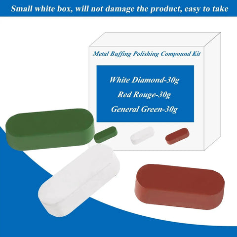 Metal Buffing Polishing Compound Kit 3 Piece For Bright Finishes Includes Green Fine White Medium Red Coarse Compounds