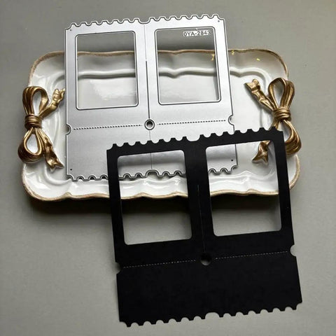 2 Pack Dope Die Cuts For Card Making And Scrapbooking Postage Stamp Tags Frames Cutting Dies Metal Embossing Stencils Template Mould displayed on tray