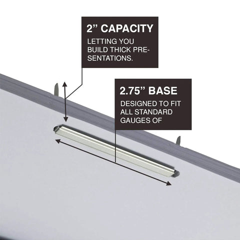 Premium 500 Pack 2 Inch Capacity Metal Prong Paper Fastener Bases shown installed on file folders, two and three quarter inch base.