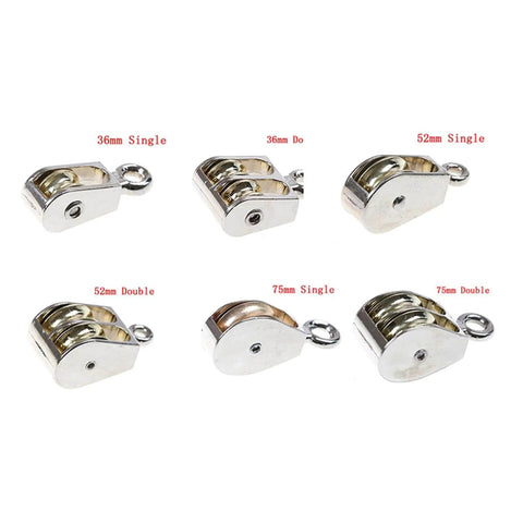 Assorted metal sheaves including 36mm Metal Sheave Zinc Alloy Fixed Pulley Crown Block and Tackle Lifting Wheel Mini Single/Double Pulley for DIY(Single Pulley 36mm) shown.
