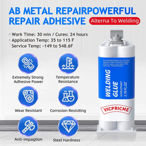 Heavy Duty Epoxy Adhesive For Metal, Plastic, Ceramic, Wood And Glass, Waterproof, Sets In Five Minutes, product label view