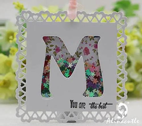 Decorative card with "M" from 26 Piece Alphabet Letter Metal Cutting Dies For Scrapbooking Card Making And Paper Crafts Dope Die Cuts Vintage 5 cm Height High Quality Steel Die Cut Set From Alinacutle