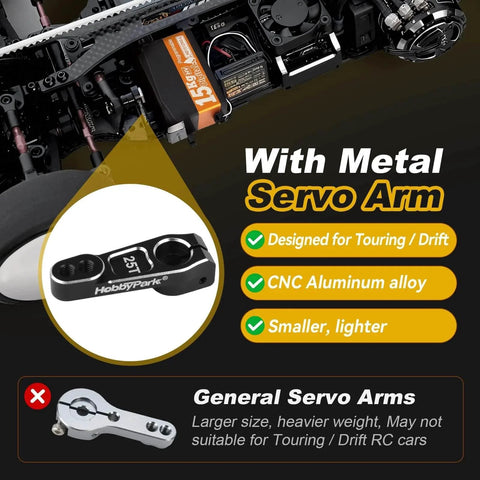 Low Profile Servo 0.07sec Fast Speed Steering Servo 15kg fit 1/10 RC Touring Cars Drift for Tamiya TT02 HPI RS4 Sport 3 Sprint 2 Kyosho Fazer Mk2 MST Traxxas 4-Tec 3.0 2.0 Waterproof with metal servo arm featuring CNC aluminum alloy for precise steering.