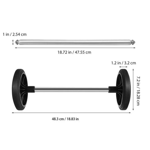 Garbage Can Wheels Replacement With Metal Hollow Shaft And Small Rubber Wheels 19.68 X 7.28 X 3.93 Inches shown with measurements