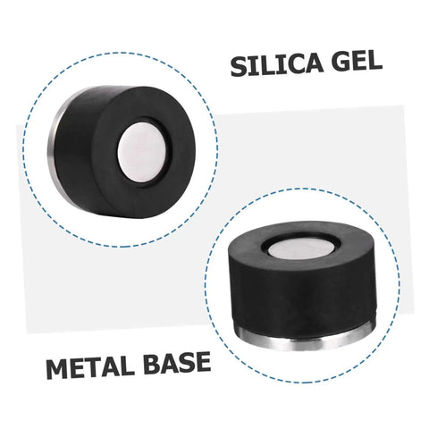Two piece door silencer set cushions door impact, protects walls and hardwood floors, prevents knob damage with no drilling