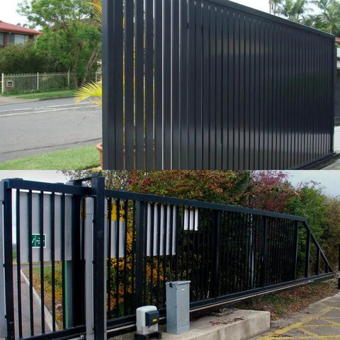 Sliding gate installed with ✝️ 2Pack Slide Gate Guide Roller with C Post Welded Bracket, hard nylon guider, heavy duty ball bearing.