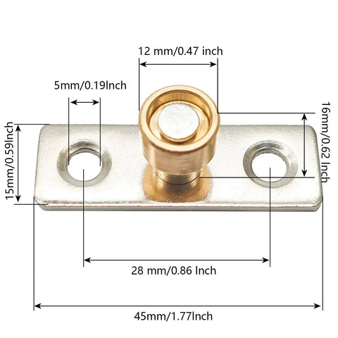 4 Pack Metal Sliding Door Bearing Retainer Guide Set With Screws, Easy To Install And Flush With Floor, Copper Positioning 12 Mm Shaft Diameter, 5 Mm Hole, 28 Mm Spacing, 45 Mm Overall Size showing close-up with dimensions