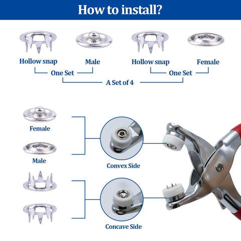 How to install snap buttons with 100 Sets Snap Button Kit With 10 Colors, Metal Snaps And Pliers Fastener Parts, Multicolor Press Tool Kit