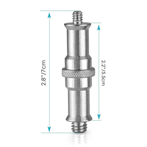 Two Pack One Quarter Inch To Three Eighths Inch Metal Male Threaded Adapter Spigot Stud For Studio Light Stands Hot Shoe Cold Shoe Adapters Ball Heads Wireless Flash Receivers Triggers And More ST24, side view showing dimensions