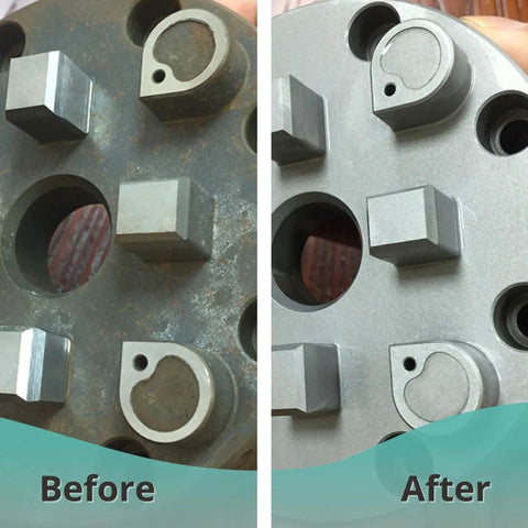 Before and after surfaces treated with 100 Grit Aluminum Oxide Blast Media for fast, consistent surface prep.
