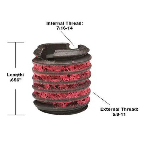 Heavy Duty Self-Locking Metal Threaded Inserts 12L14 Carbon Steel 7/16-14 Internal Threads 5/8-11 External Threads 0.656 Inch Long