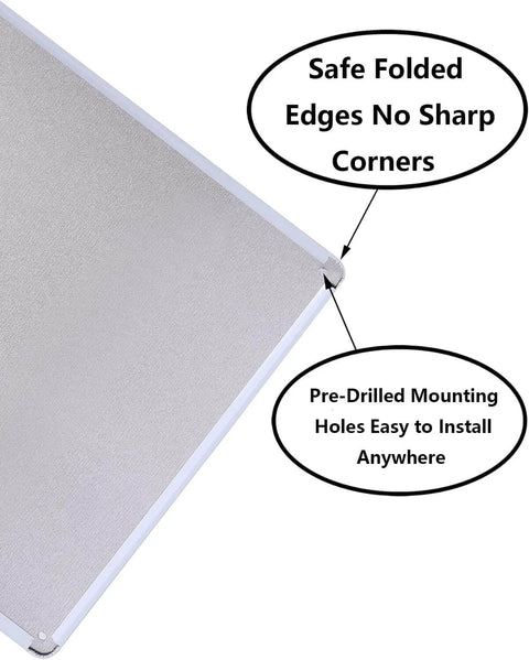Close-up of Notice Epoxy Repair Kit Tin Sign 12x16 Inch showing safe folded edges and pre-drilled mounting holes.
