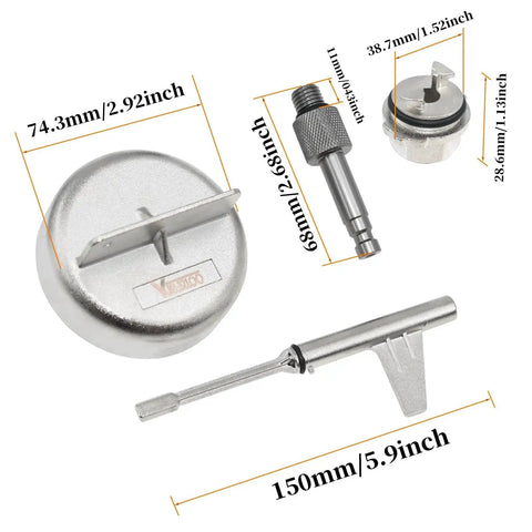 Metal Transmission Oil Filling Tool for Mercedes 725.0 9G Tronic 9 Speed ATF Oil Change Kit components with dimensions shown