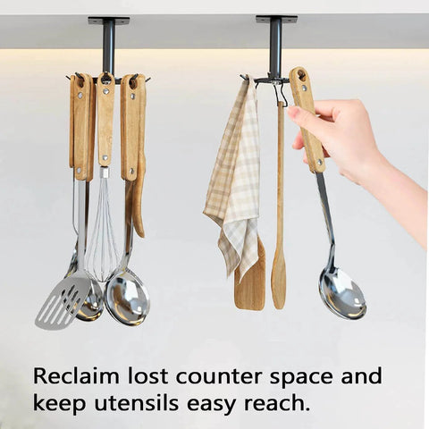 2 Pcs Under Cabinet Metal Utensil Hanger with 6 Rotatable Claws, mounted under cabinet holding utensils and dishcloths