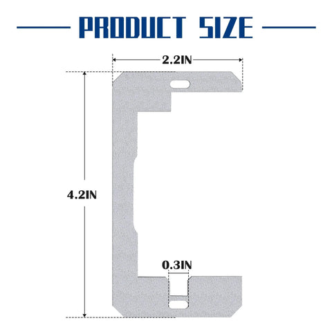Diagram showing size of 20 Pcs Metal Wall Plate Spacers For Flush Fit Devices 4.2 x 2.2 in with dimensions labeled.