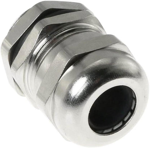 Close-up of Five Pack PG13.5 Waterproof Cable Gland Set for 6-12mm Wires, Metal Locknut Fasteners, IP68 Sealed Cable Gland Connectors