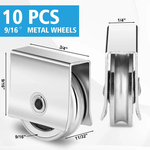 10 Pcs Sliding Window Rollers Assembly With 9/16 Inch Metal Wheels For Cabinets And Display Cases Replacement Hardware Set Durable Stamped Metal Shell For Smooth Glide And Easy Installation.