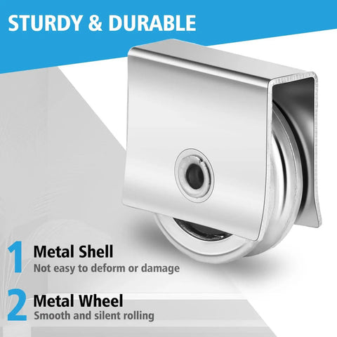 Close-up of 10 Pcs Sliding Window Rollers Assembly with 9/16 Inch Metal Wheels showing durable metal shell and wheel.