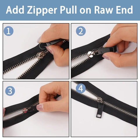 Durable Metal Zipper Pull Replacement Tabs Clip On For Luggage Backpacks Suitcases Jackets Purses And Handbags 6 Pack Easy Install No Tools Needed Quick Fix shown being attached to zipper.