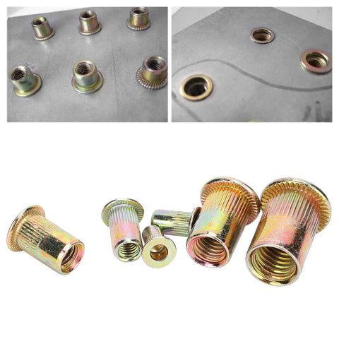 200Pcs Metric Flattop Vertical Pull Rivet Nuts Set M3 To M10 Galvanized Rivet Nut Assortment for Metal Panels Pipes