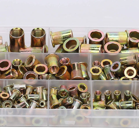 200Pcs Metric Flattop Vertical Pull Rivet Nuts Set M3 To M10 Galvanized Rivet Nut Assortment for Metal Panels Pipes Automotive Assembly